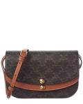 Celine Duo Triomphe Coated Canvas & Leather Wallet On Strap