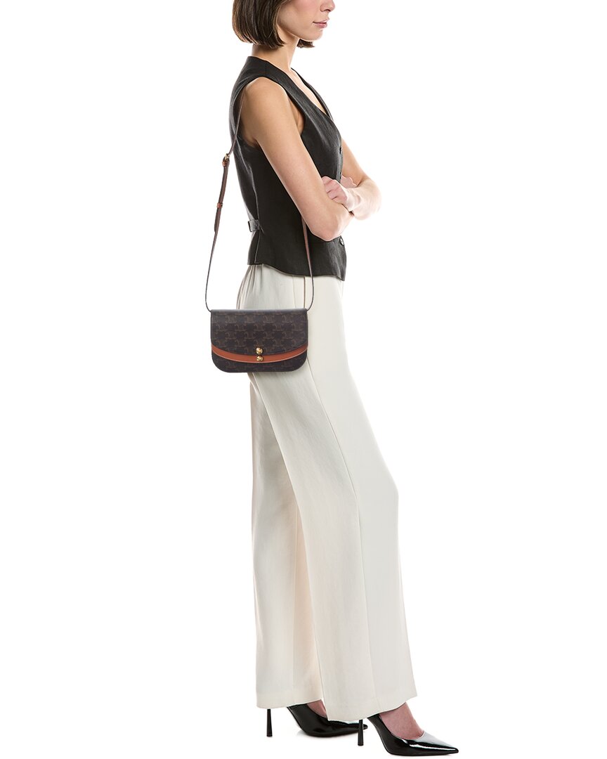 Celine Duo Triomphe Coated Canvas & Leather Wallet On Strap