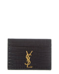 Saint Laurent Cassandre Croc-Embossed Leather Card Case