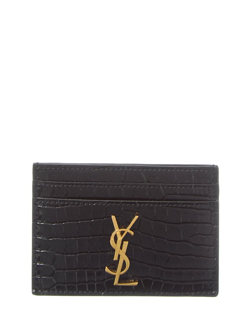 Saint Laurent Cassandre Croc-Embossed Leather Card Case