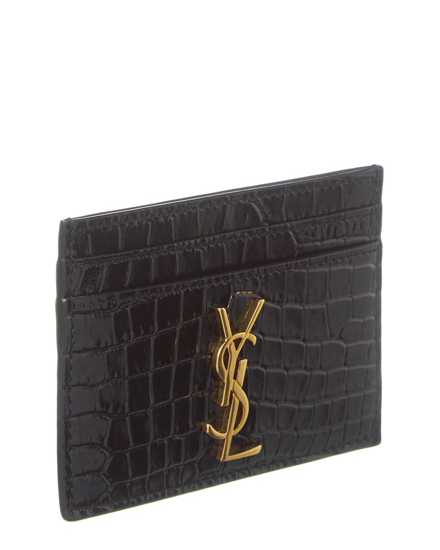 Saint Laurent Cassandre Croc-Embossed Leather Card Case