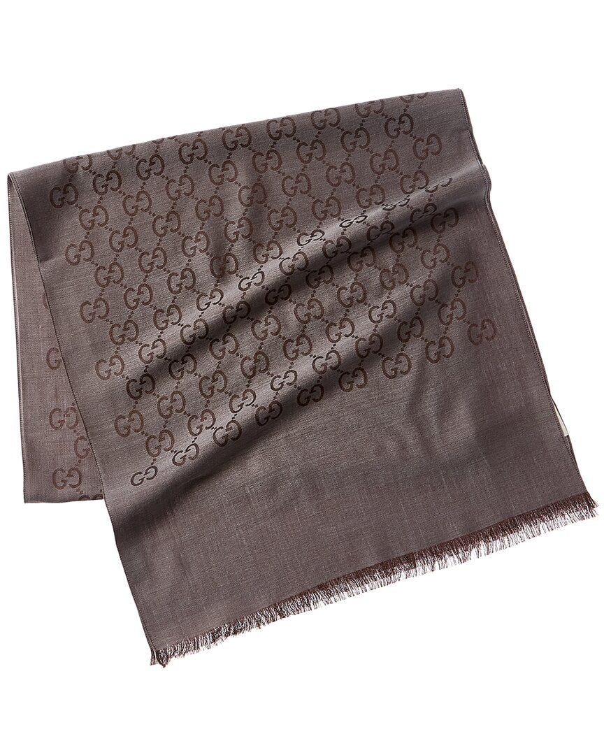 Gucci Logo Small Jacquard Wool & Silk-Blend Scarf