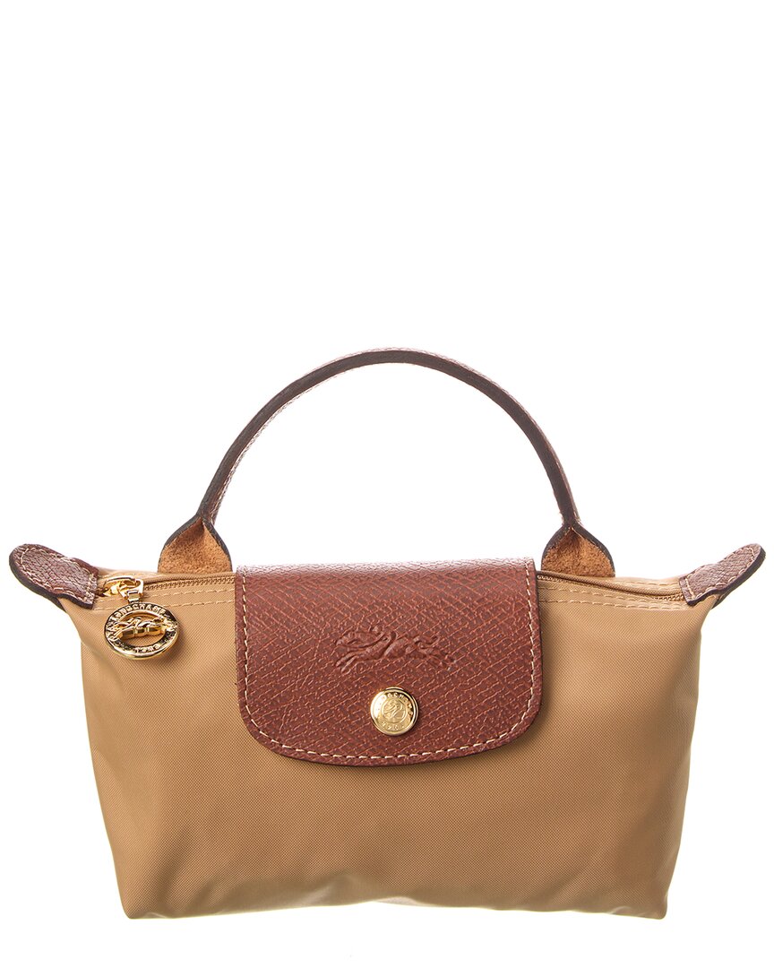 Longchamp Le Pliage Green Canvas Pouch With Handle, Brown