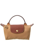 Longchamp Le Pliage Green Canvas Pouch With Handle, Brown