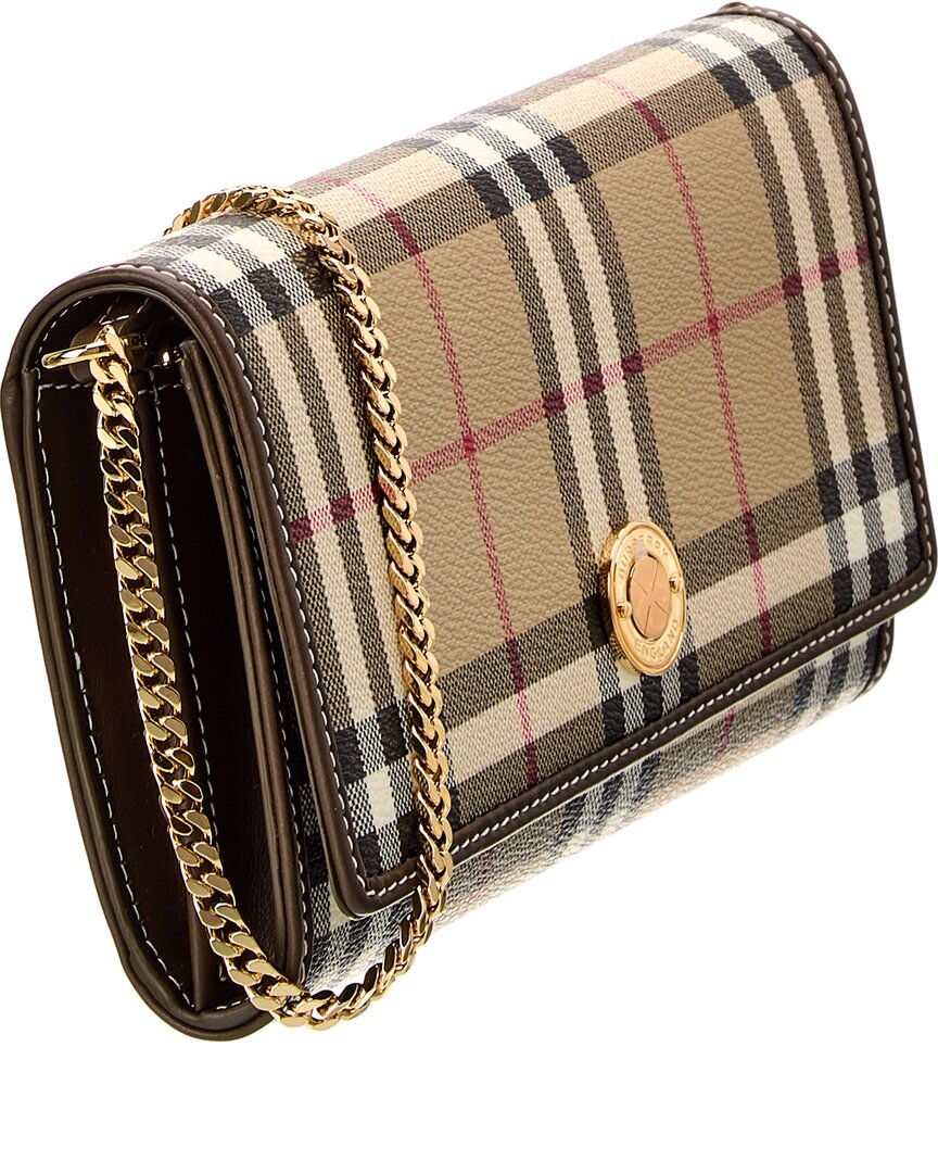 Burberry Check E-Canvas & Leather Wallet On Chain
