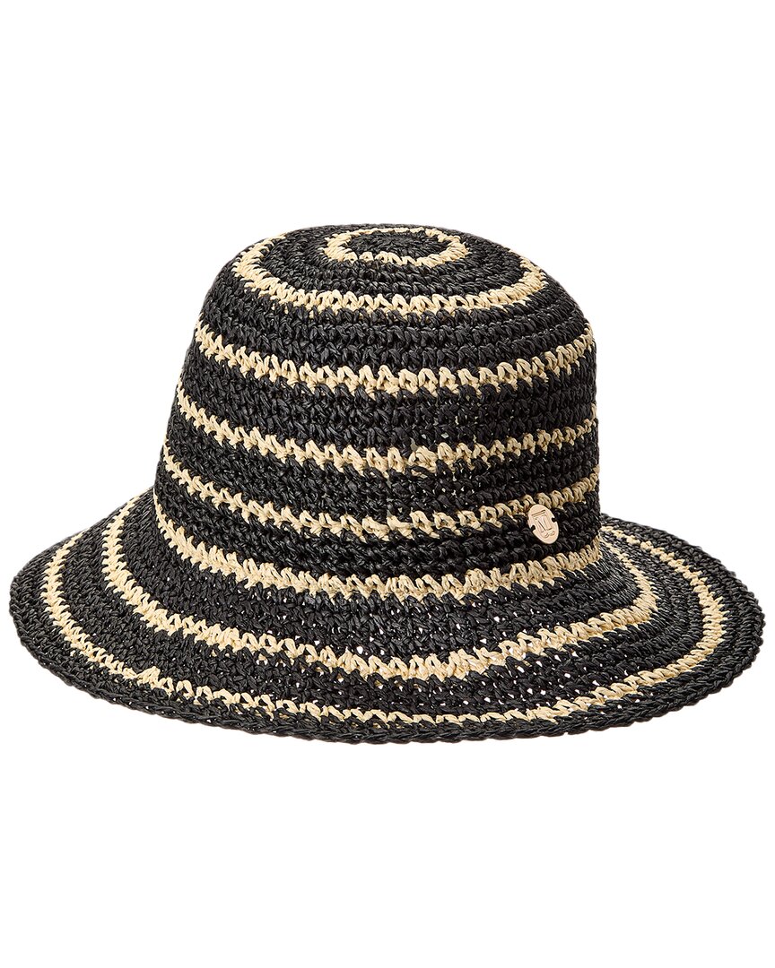 Bruno Magli Striped Crochet Straw Bucket Hat, Os, Black