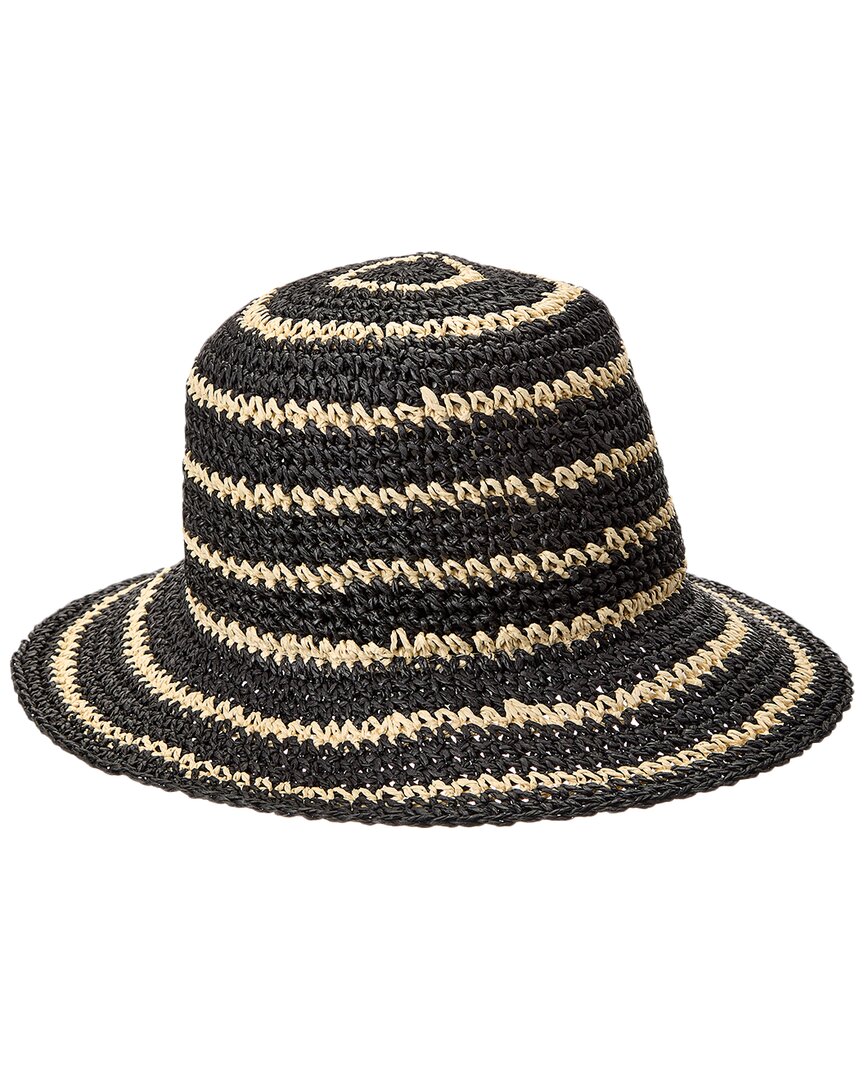 Bruno Magli Striped Crochet Straw Bucket Hat, Os, Black