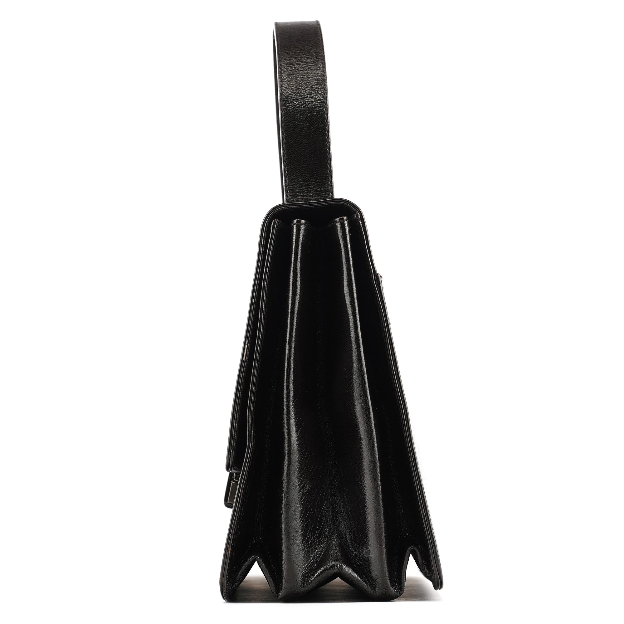 Dark Brown Vitello Buckle Top Handle Bag