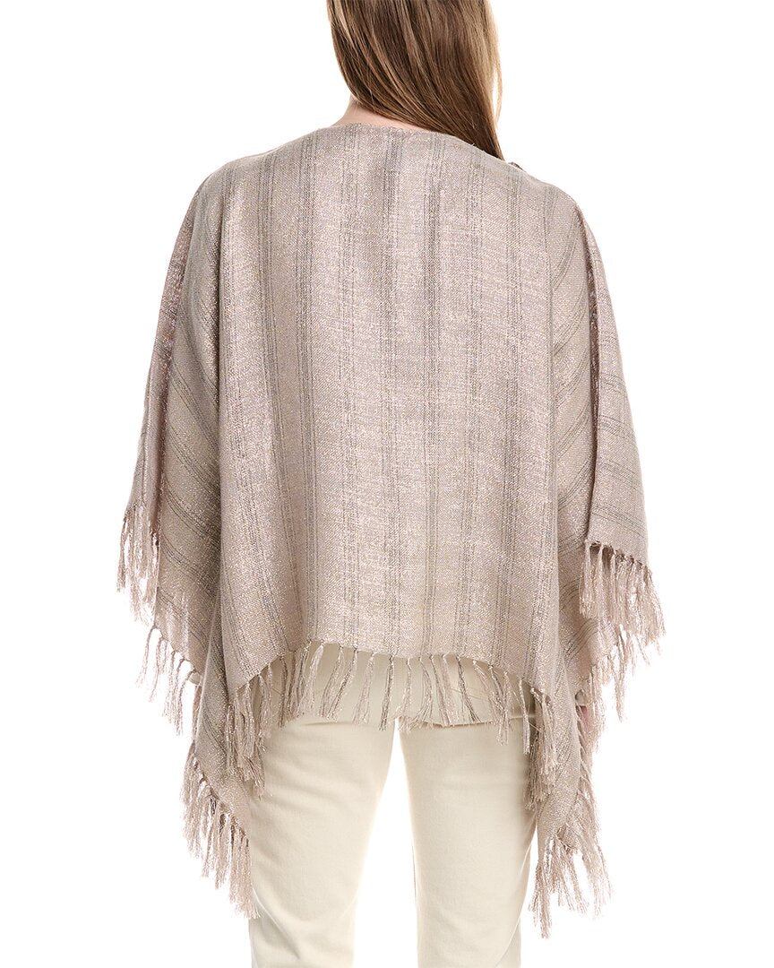 Brunello Cucinelli Sparkling Regimental Fringed Linen-Blend Poncho