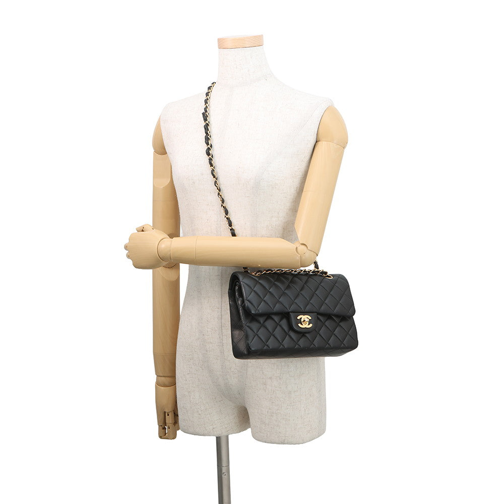 CHANEL Classic Matelasse Double Chain Shoulder Bag BlackA01113-Y01295-94305 Lambskin Size 23