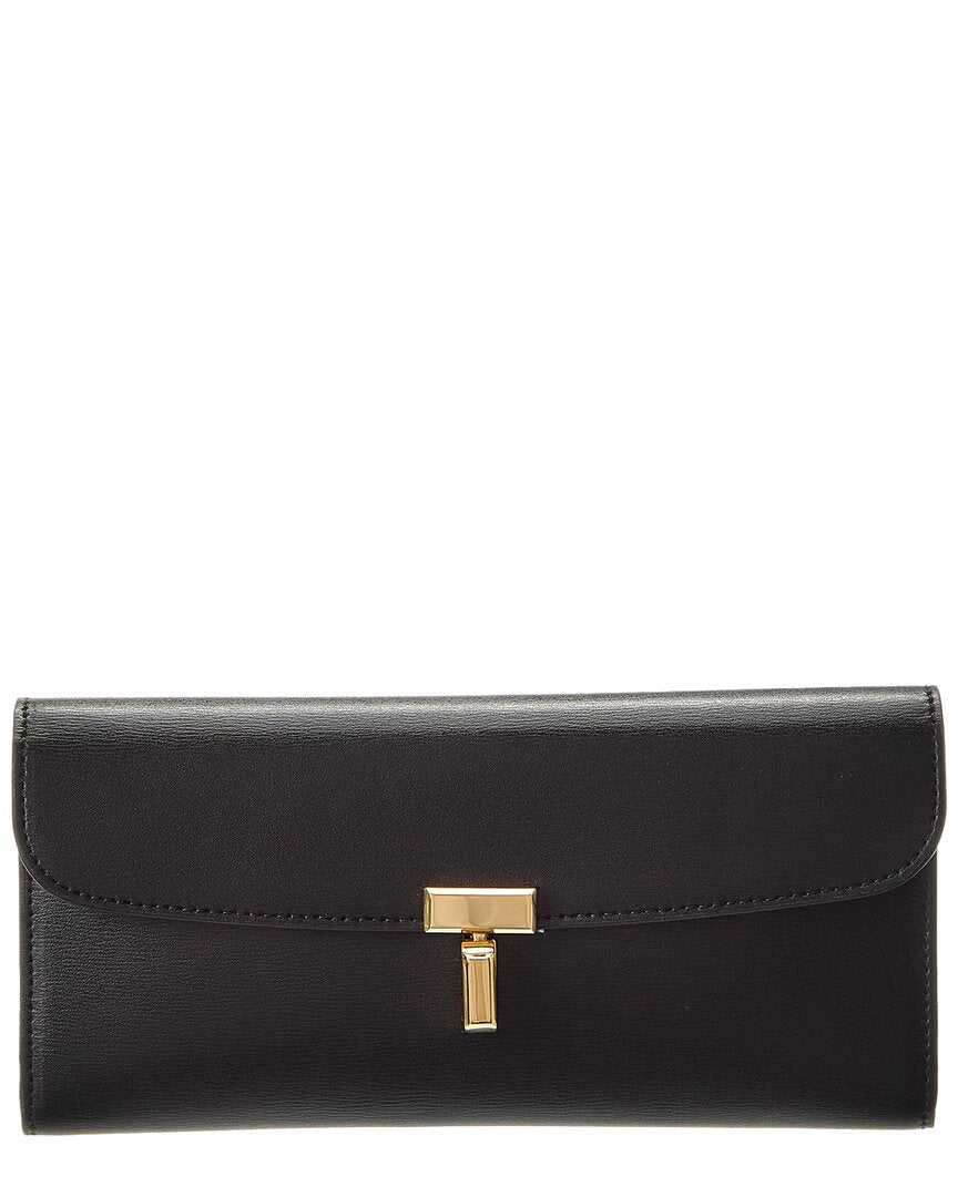 Toteme T-Lock Fold-Over Leather Continental Wallet, Black