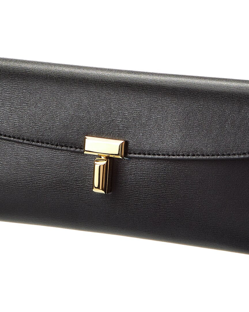 Toteme T-Lock Fold-Over Leather Continental Wallet, Black