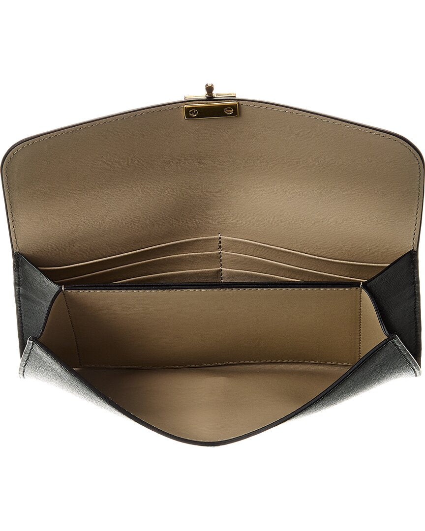 Toteme T-Lock Fold-Over Leather Continental Wallet, Black