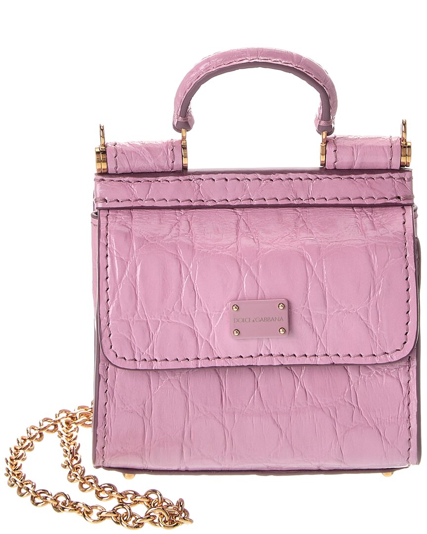 Dolce & Gabbana Sicily Micro Croc-Embossed Leather Tote Pink ONE SIZE