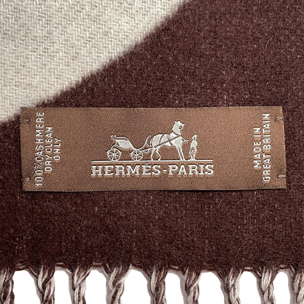 HERMES Scarf Casaque Bag Charm Brown/Beige Cashmere100%