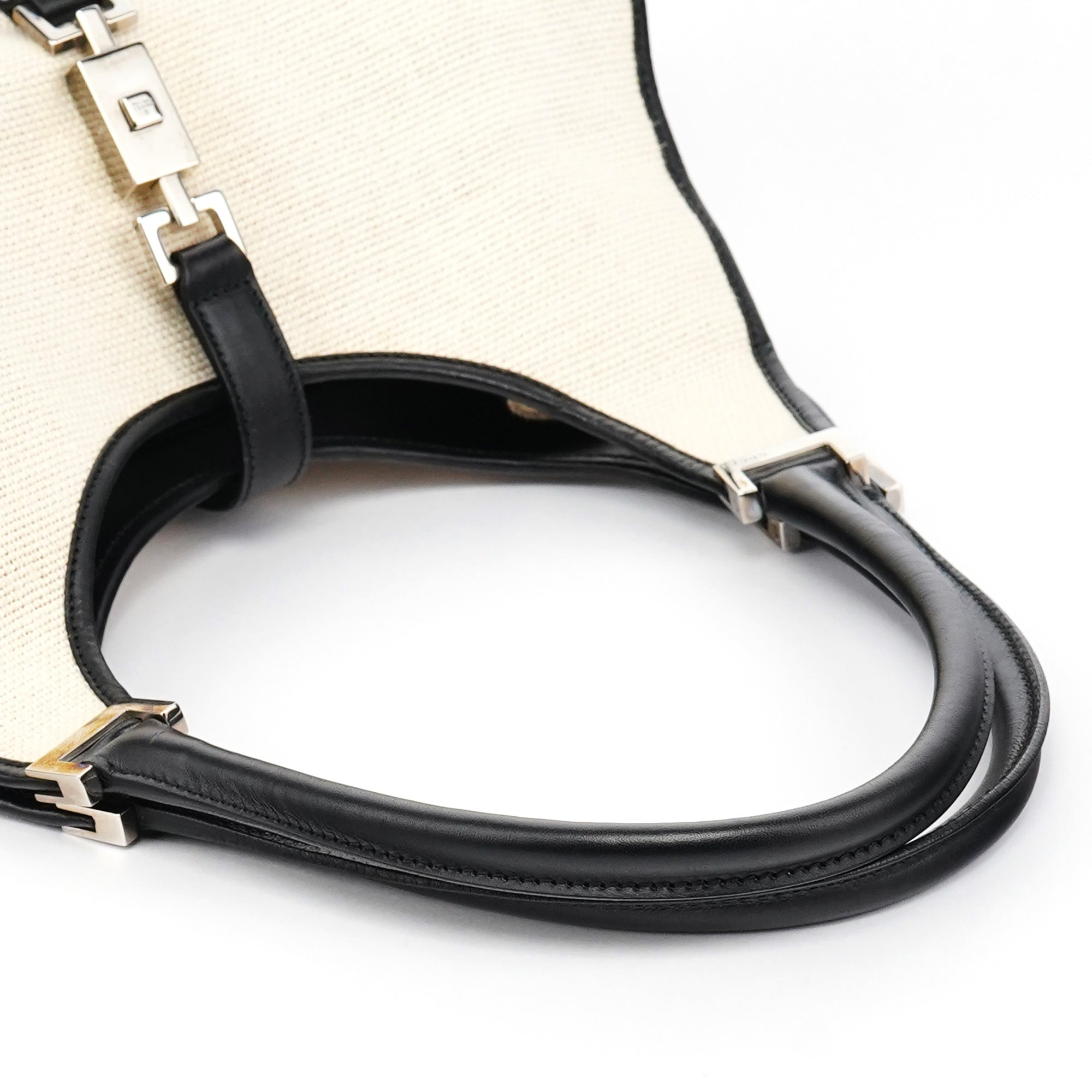 002 1067 Beige Black Canvas Jackie Shoulder Bag