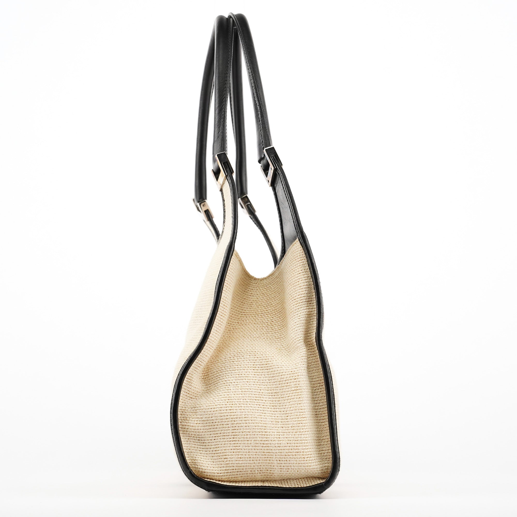 002 1067 Beige Black Canvas Jackie Shoulder Bag