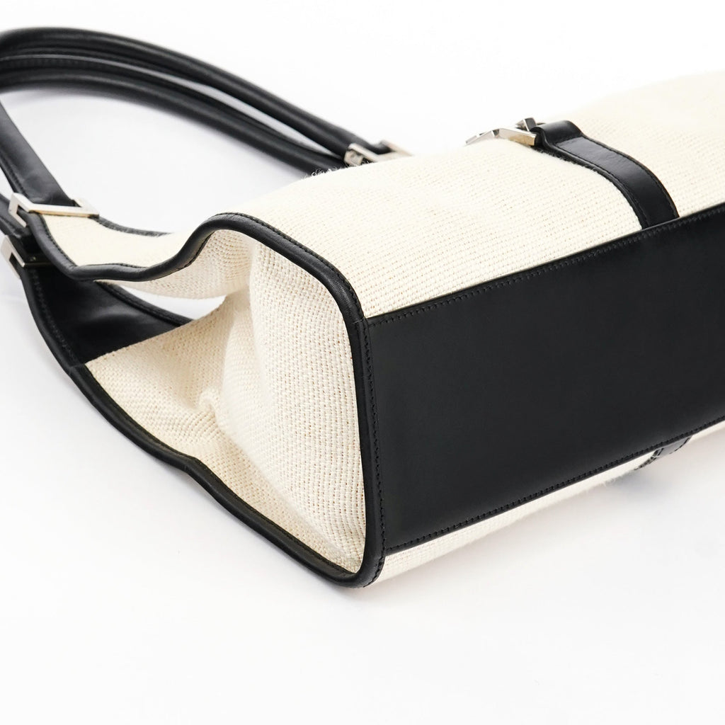 002 1067 Beige Black Canvas Jackie Shoulder Bag