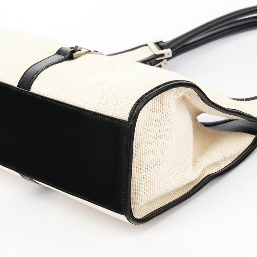 002 1067 Beige Black Canvas Jackie Shoulder Bag