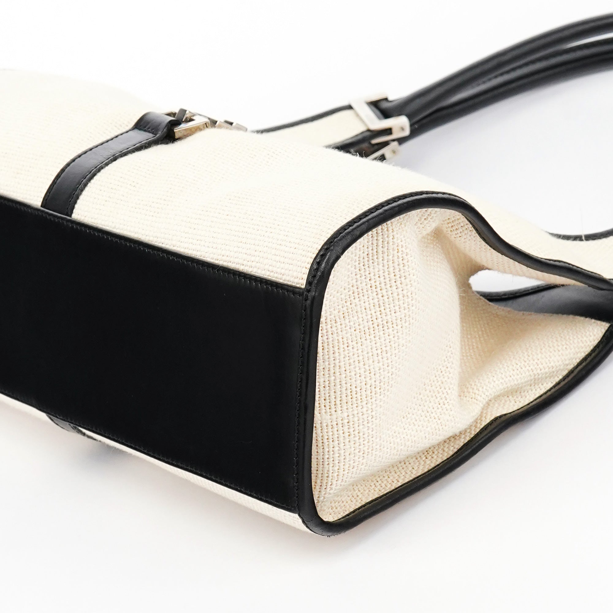002 1067 Beige Black Canvas Jackie Shoulder Bag