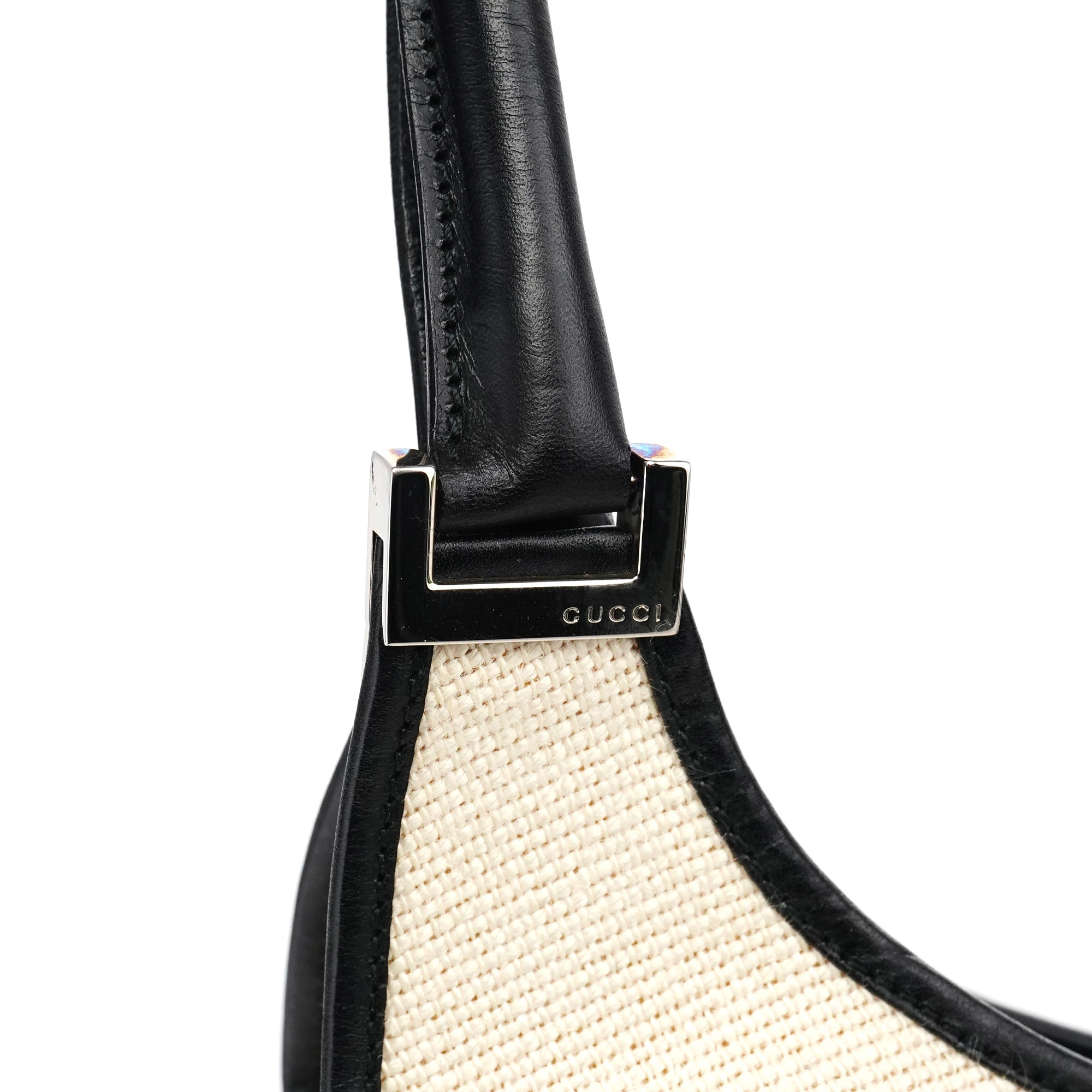 002 1067 Beige Black Canvas Jackie Shoulder Bag