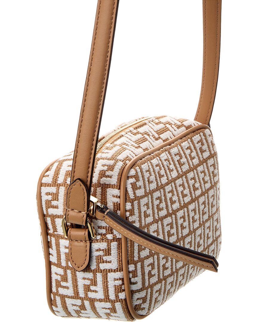 Fendi Ff Mini Raffia & Leather Camera Bag