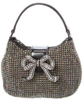 Self-Portrait Rhinestone Chainmail Leather Crescent Bag Black ONE SIZE