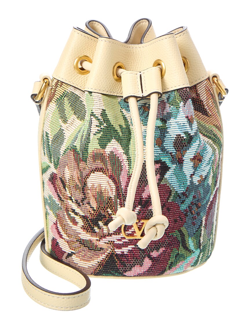 Valentino Leather-Trim Bucket Bag