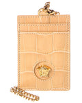 Versace La Medusa Croc-Embossed Leather Card Holder On Chain Brown Multi ONE SIZE