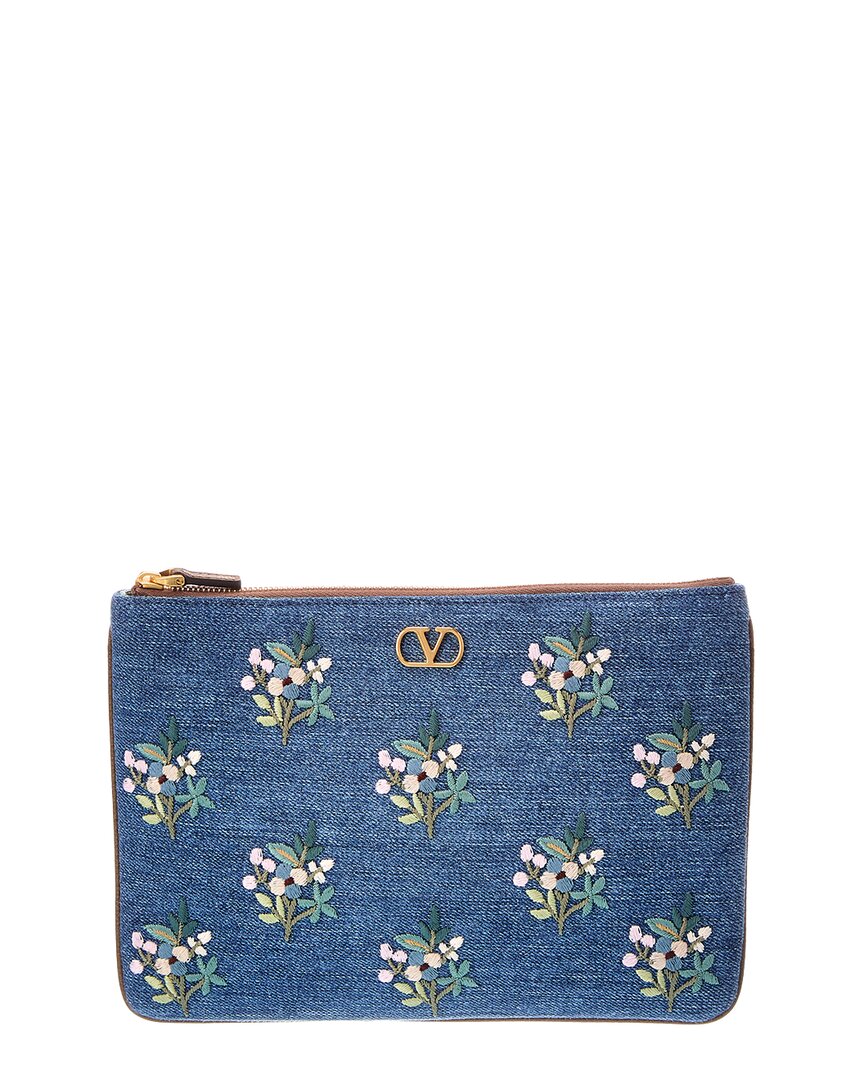 Valentino Vlogo Signature Denim Card Pouch