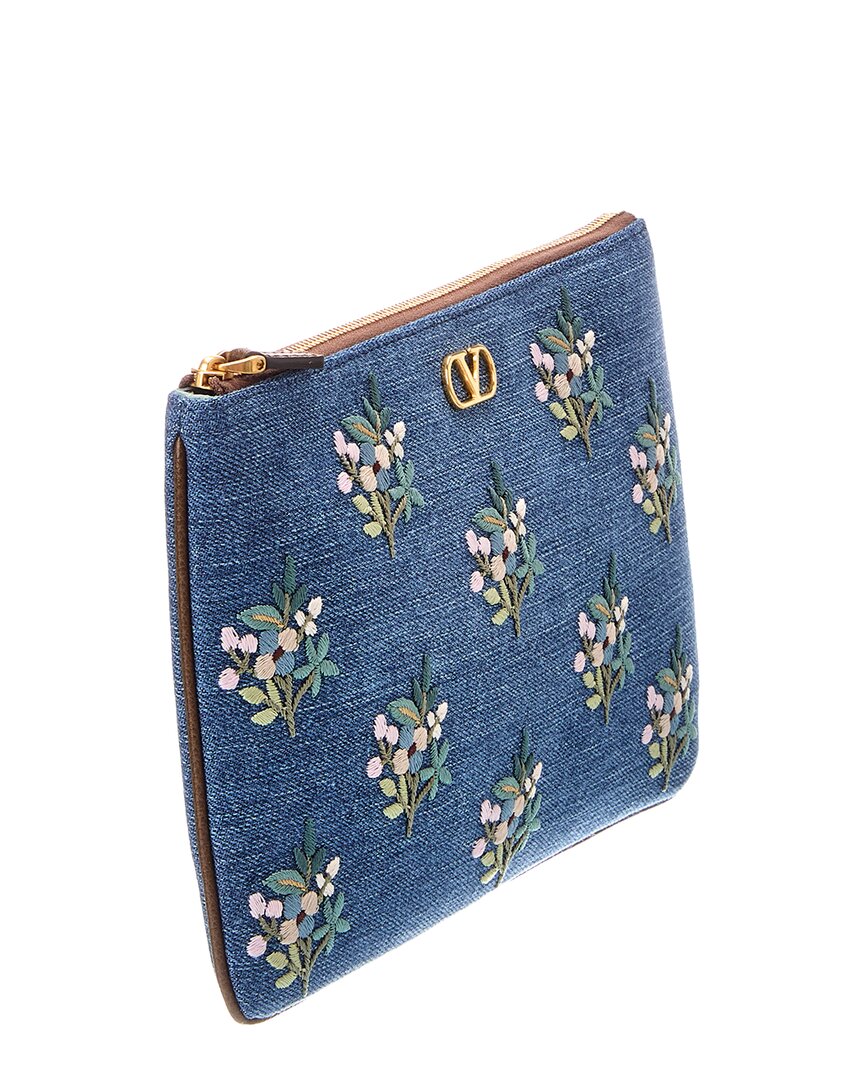 Valentino Vlogo Signature Denim Card Pouch
