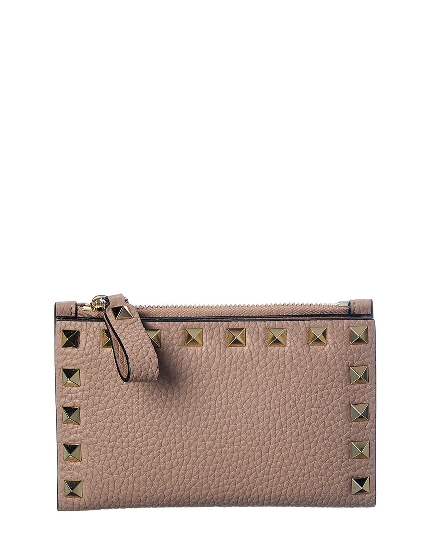 Valentino Rockstud Grainy Leather Coin Purse & Card Holder