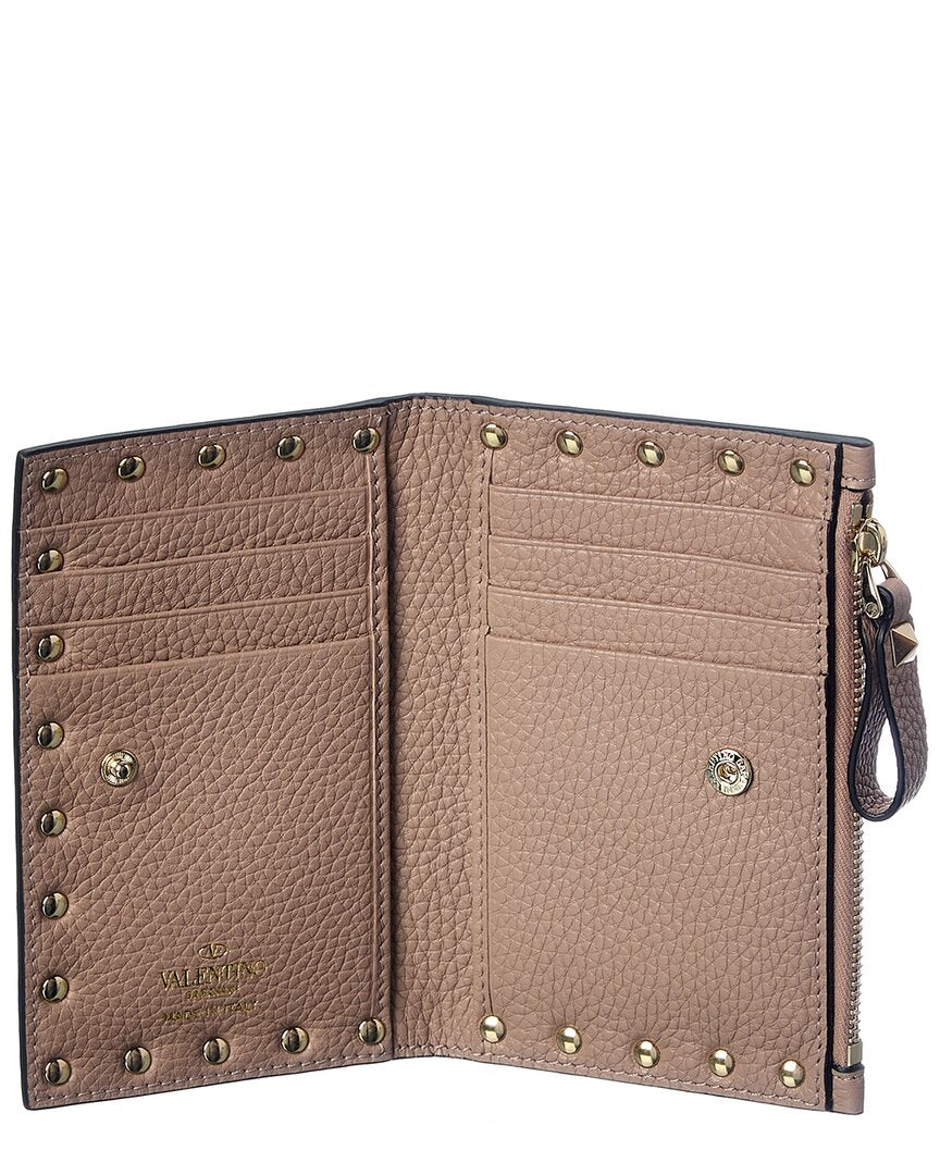 Valentino Rockstud Grainy Leather Coin Purse & Card Holder
