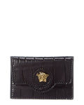 Versace La Medusa Croc-Embossed Leather Card Holder Black ONE SIZE