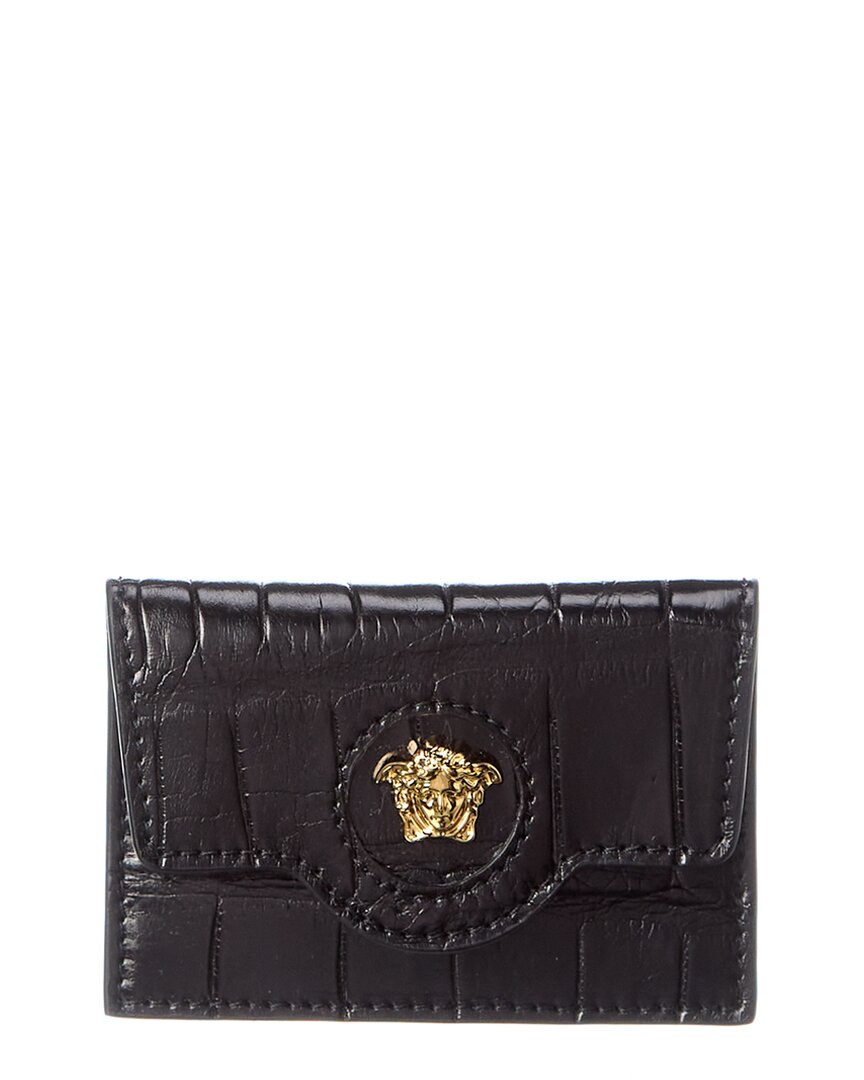 Versace La Medusa Croc-Embossed Leather Card Holder Black ONE SIZE
