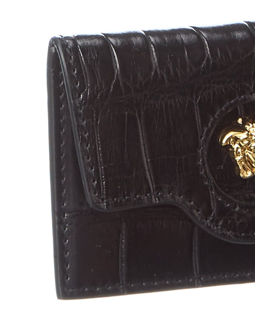 Versace La Medusa Croc-Embossed Leather Card Holder