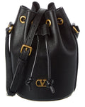 Valentino Vlogo Grainy Leather Bucket Bag, Black