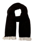 Hannah Rose Contrast Ruffle Edges Rib Scarf Black