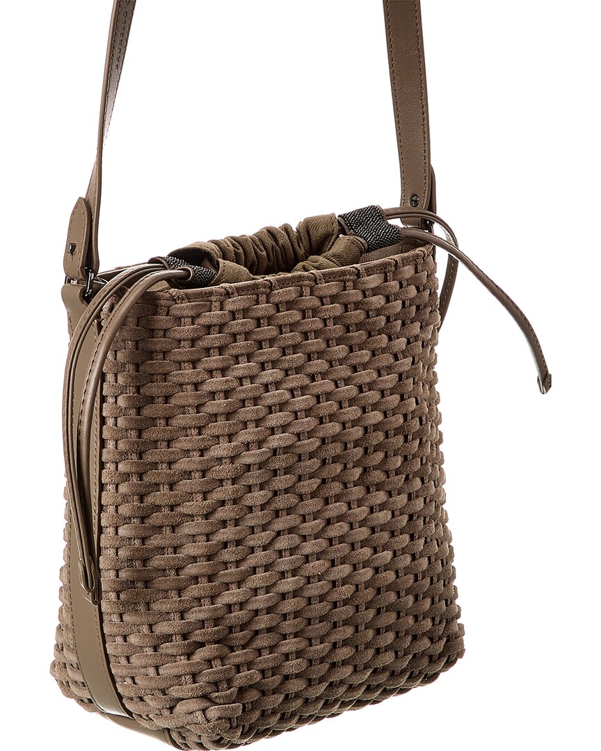 Brunello Cucinelli Woven Suede Bucket Bag