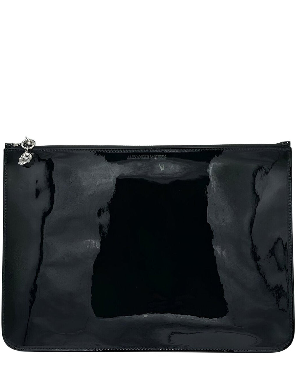Alexander McQueen Women's Black Patent Leather Skull Charm Large Pouch