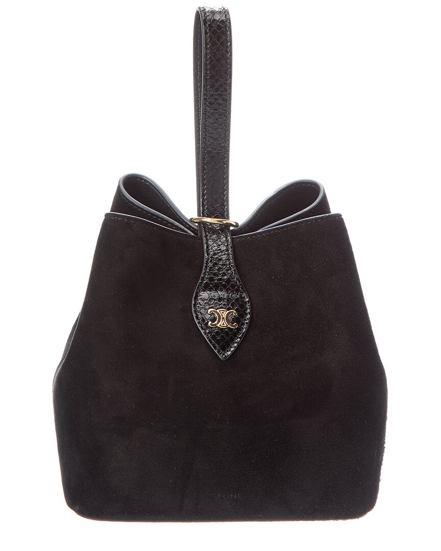 Celine Amber Suede & Python-Embossed Leather Bucket Bag