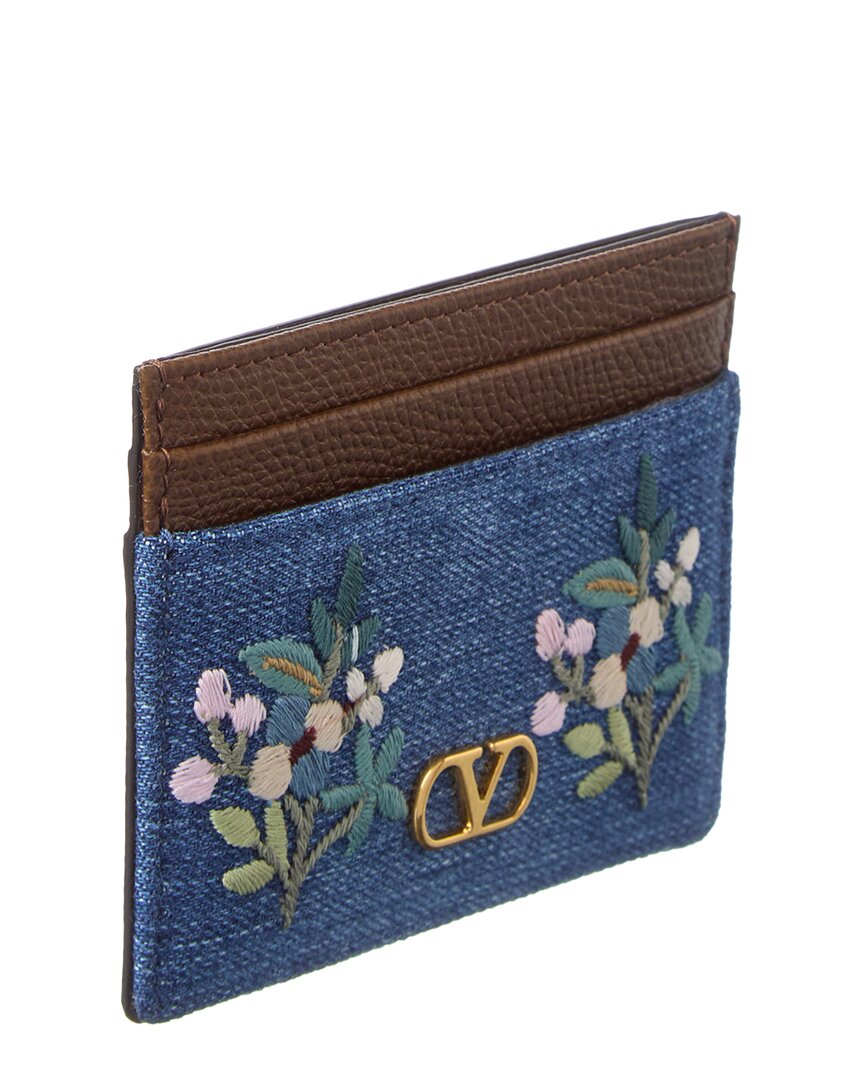 Valentino Vlogo Signature Denim Card Holder