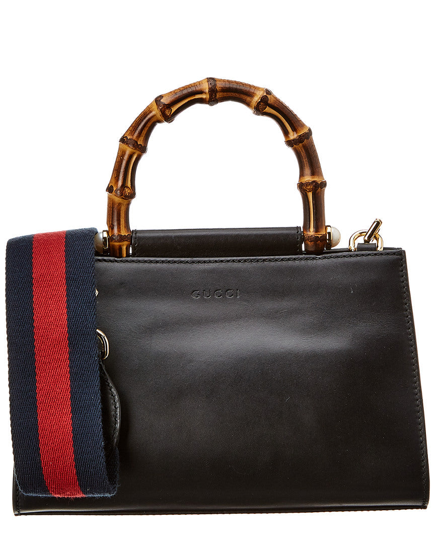 Gucci Black Leather Bamboo Nymphaea Bag (Authentic  )
