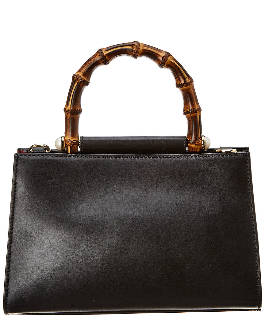 Gucci Black Leather Bamboo Nymphaea Bag (Authentic  )