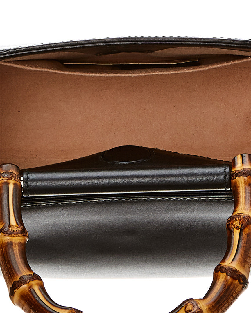Gucci Black Leather Bamboo Nymphaea Bag (Authentic  )