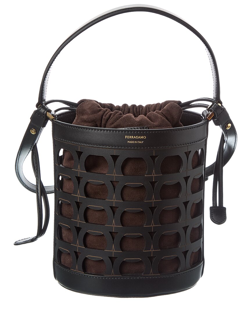 Ferragamo Gancini Leather & Suede Bucket Bag