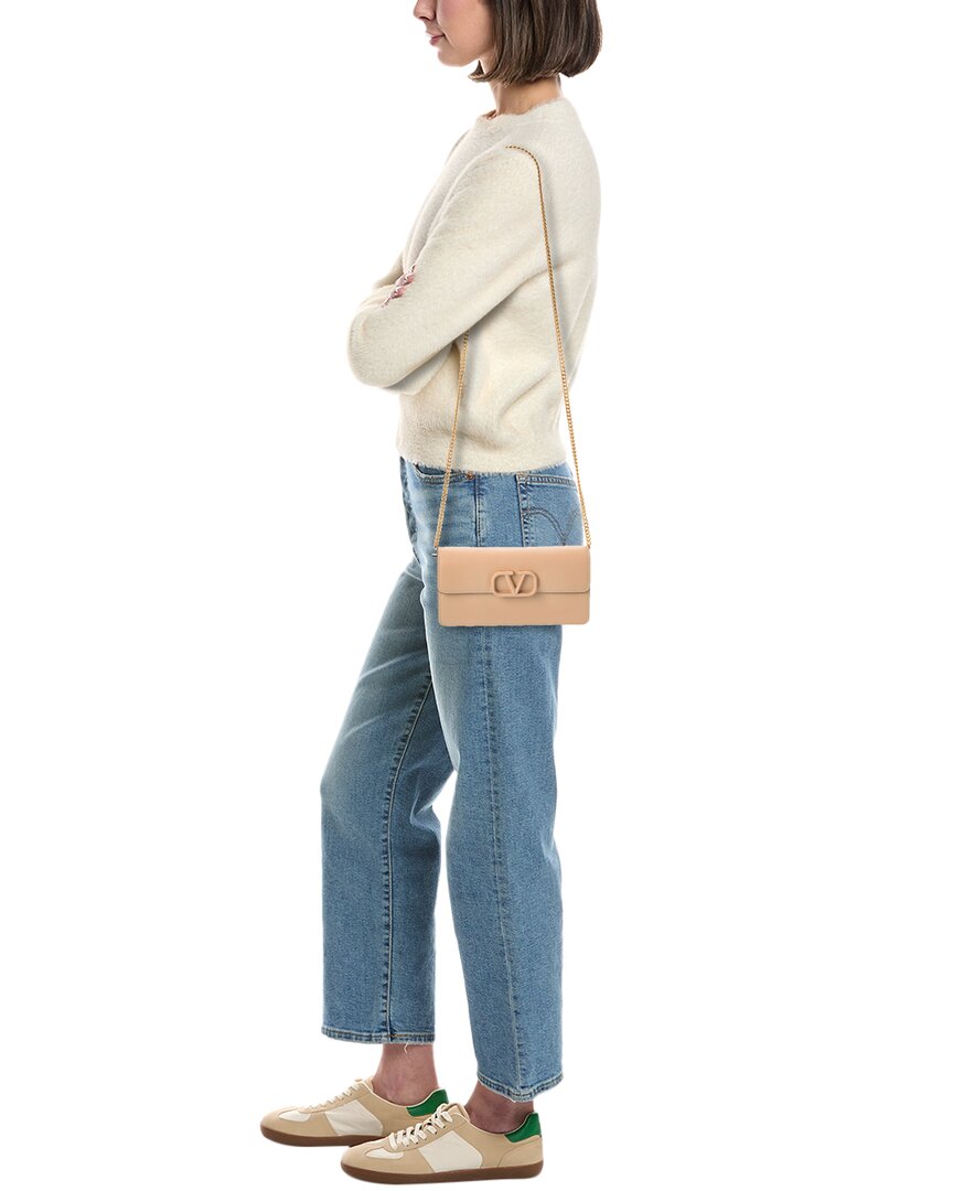 Valentino Vsling Grainy Leather Wallet On Chain