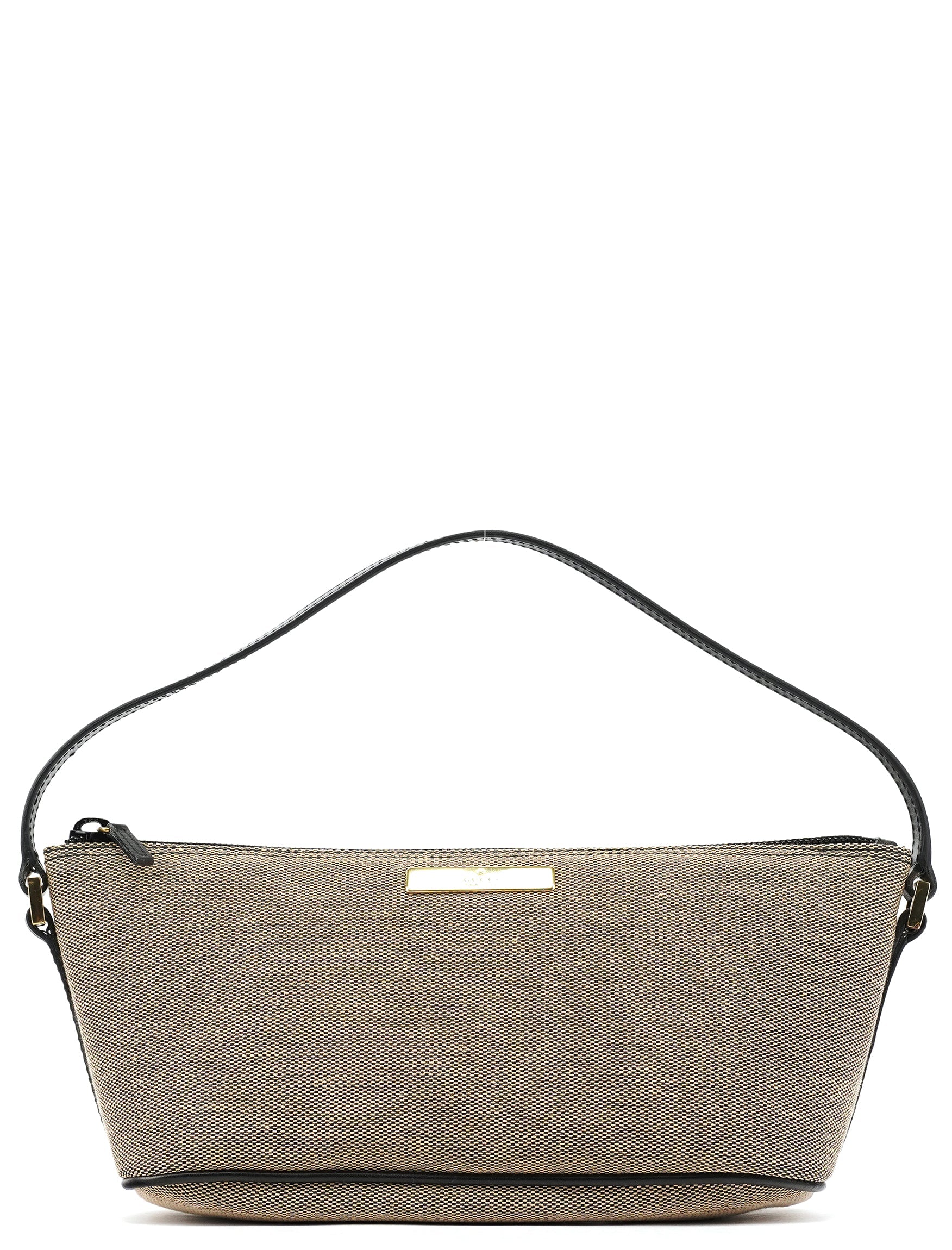 07198 Beige Black Canvas Boat Pochette