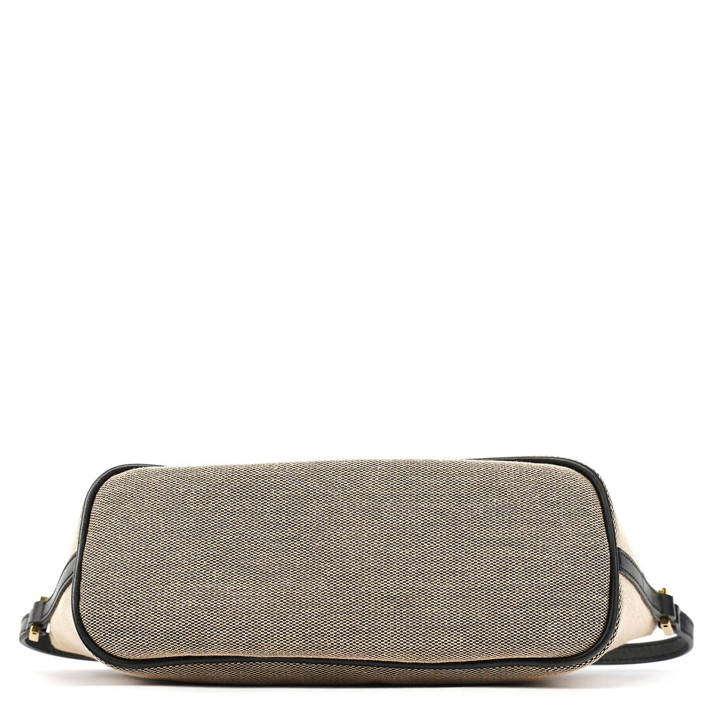 07198 Beige Black Canvas Boat Pochette