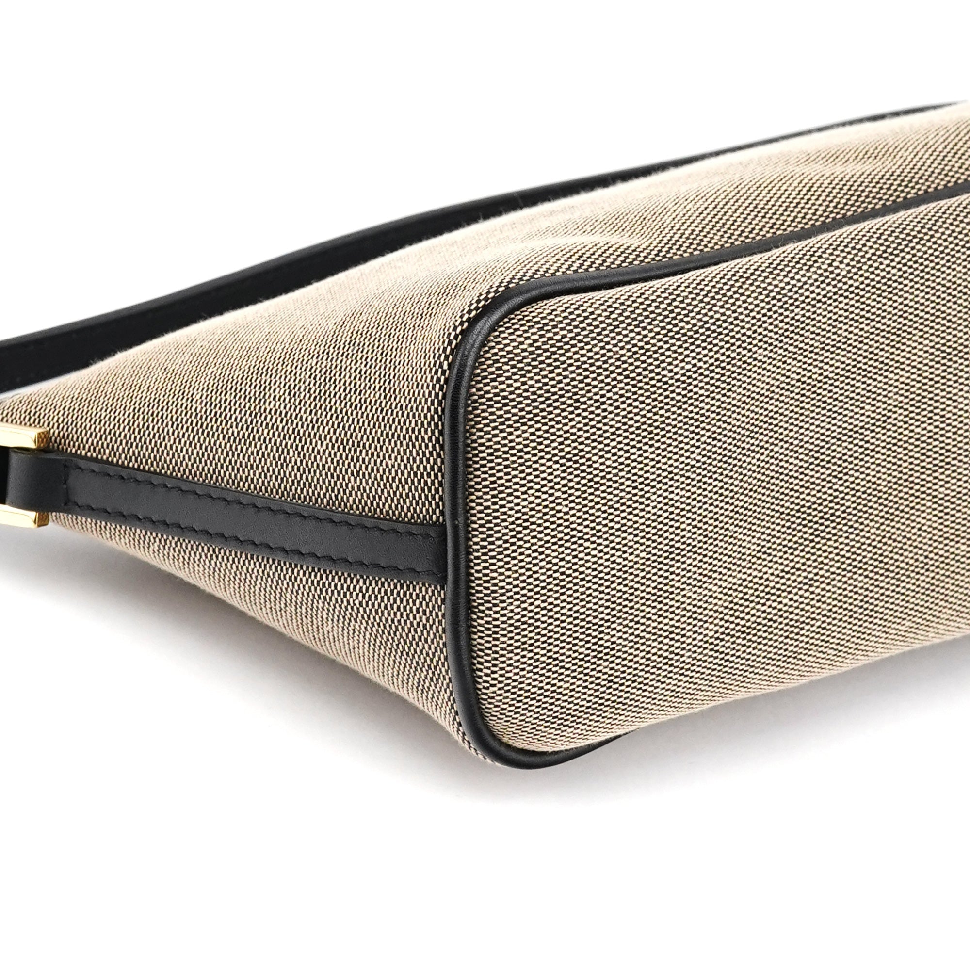 07198 Beige Black Canvas Boat Pochette